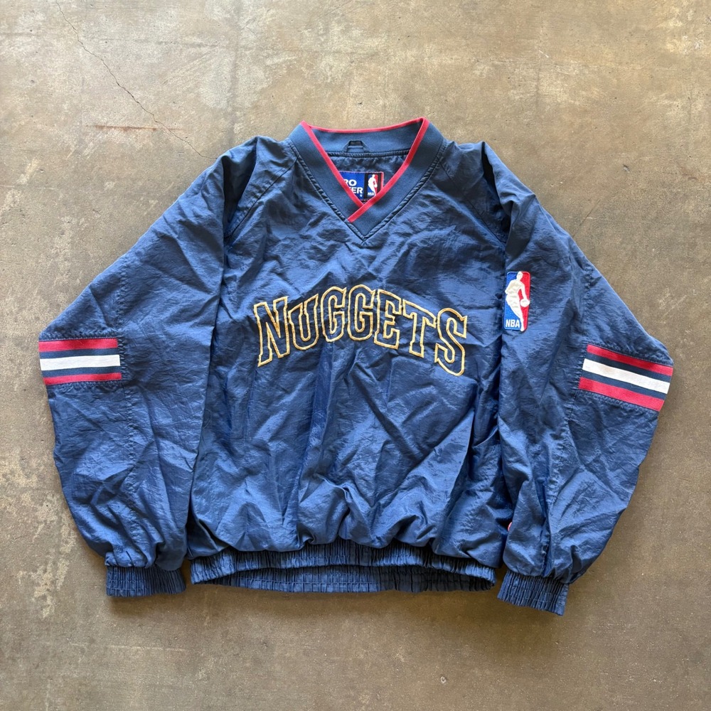 Vintage Denver Nuggets Pro Player Pullover Jacket NBA Windbreaker Size L 90s V8
